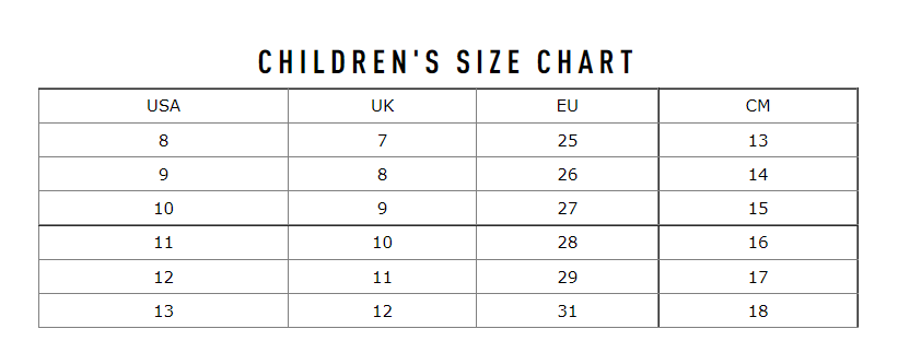 Sorel children's Boots Sizes chart 