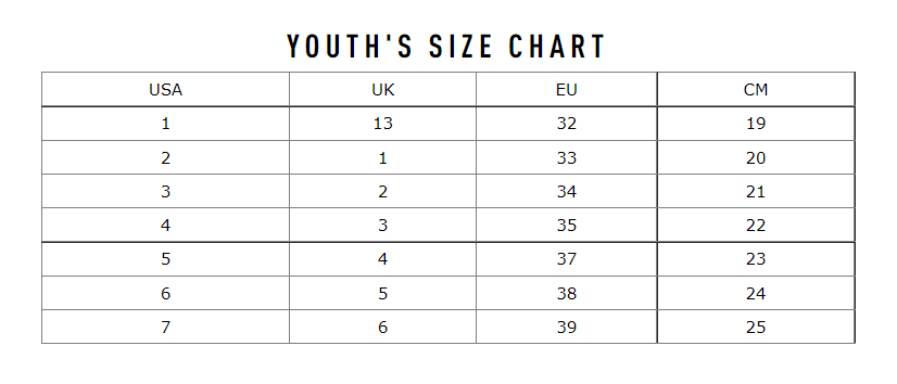 Sorel youth's Boots Sizes chart 